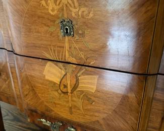 French Inlaid Marble Top Commode