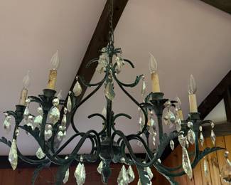 Patinated iron and crystal chandelier