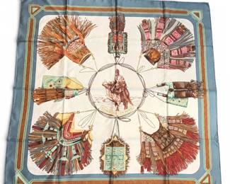 An HERMES Cuirs du Desert Carre 90 Silk Scarf