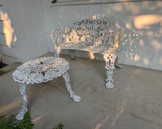Antique Cast iron garden bench & table