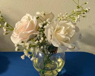 Artificial Rose and Baby's Breath Arrangement in Glass Vase