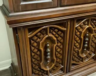 Vintage American of Martinsville Solid Walnut Italian Neoclassical Tuscan Style China Cabinet