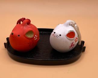 Japanese Ceramic Dorei Bell Figurines (Rat)