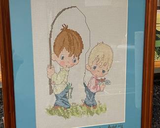 Precious Moments 'Fishing' Cross Stitch by Carolyn Hedalsig