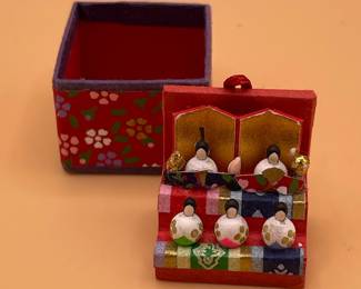 Miniature Japanese Hina Matsuri Doll Set in Decorative Box