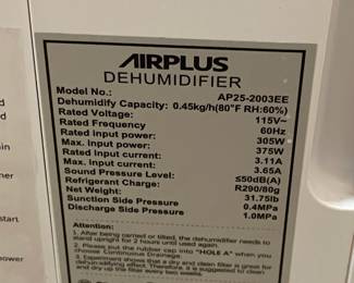 Airplus AP25-2003EE Dehumidifier