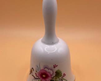 Vintage Lefton Porcelain Hand Bell with Floral and Bird Motif