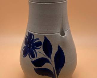 Williamsburg Pottery Salt-Glazed Stoneware Pitcher with Cobalt Slip Decoration