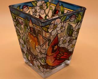 Amia Studios Hand Painted Cardinal and Dogwood Square Vase