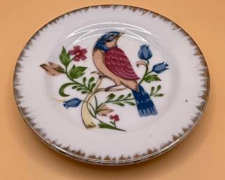 Vintage Porcelain Bird and Floral Decorative Plate