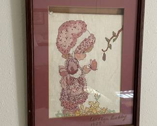 Vintage Holly Hobbie Style Cross-Stitch Sampler