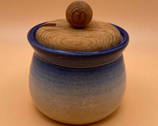 Studio Pottery Honey Pot with Wooden Lid