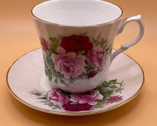 Springfield Bone China Rose Pattern Tea Cup and Saucer