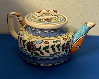 Hand-Painted Ceramic Teapot - Palestinian or Middle Eastern Floral Design