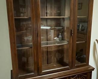 Vintage American of Martinsville Solid Walnut Italian Neoclassical Tuscan Style China Cabinet
