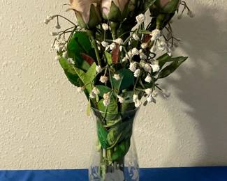 Etched Glass Bud Vase with Artificial Floral Arrangement