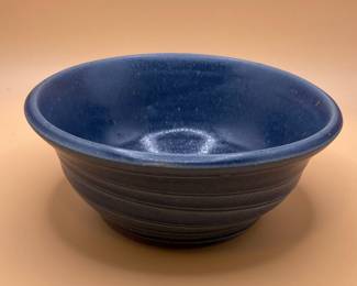 Studio Pottery Cobalt Blue Serving Bowl with Ribbed Exterior