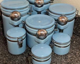 Vintage Style Ceramic Canister Set with Chrome Clamps