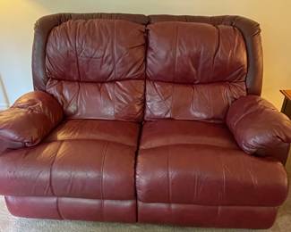 Berkline Burgundy Leather Dual-Reclining Loveseat