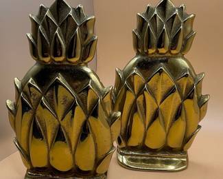 Vintage Virginia Metalcrafters Newport Brass Pineapple Bookends