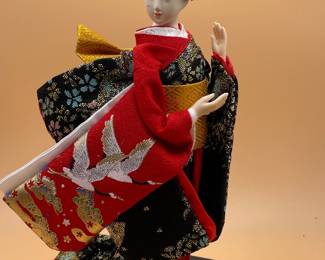 Japanese Geisha Doll with Crane Kimono
