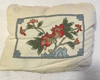 Vintage Floral Needlepoint Pillow