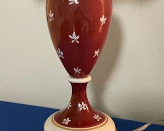 Mid-Century Ceramic Table Lamp with Floral Motif and Ornate Gold Base