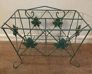 Vintage Wrought Iron Magazine Rack with Leaf Motifs