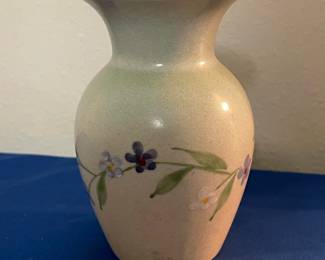 Hand-Painted Stoneware Bud Vase with Floral Vine Motif