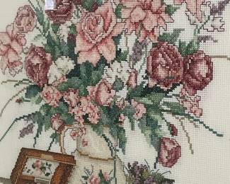 Vintage 1992 Floral Still Life Cross Stitch by Carolyn Redding