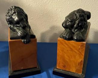 Art Deco Reclining Lion Bookends