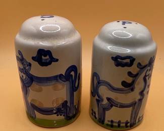 M.A. Hadley Pottery Cow and Horse Salt and Pepper Shakers