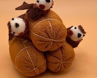 Vintage Japanese Chirimen Silk Otter Ornament Set