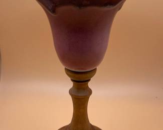 Art Pottery Chalice with Turned Wood Stem - Renaissance Festival