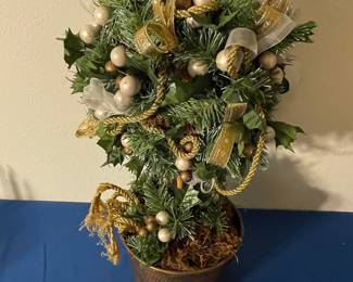 Gold and White Christmas Topiary with Ornaments