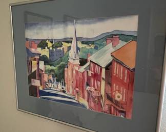 Watercolor Cityscape Painting by Miriam E. Lund
