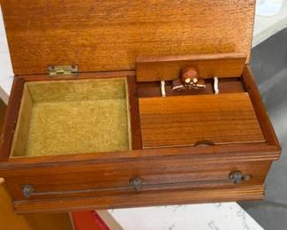 1950's Walnut Funeral casket-shaped Cigarette dispencing music box