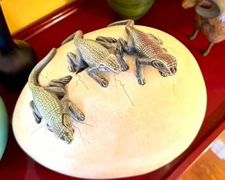 Sergio Bustamante Lizards and Egg Sculpture