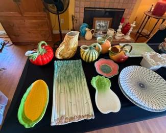 Colorful collection of ceramic vegetable tableware