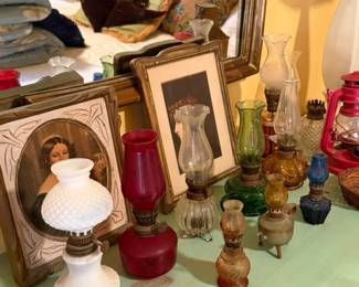 Collection of vintage & antique miniature glass kerosene oil lamps