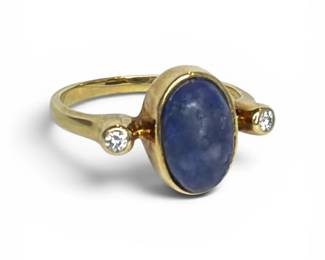 A 14k Gold, Lapis Lazuli, and Diamond Ring