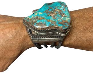 Incredible MARK CHEE (Dine/Navajo, 1914-1981) Sterling Silver & Turquoise Cuff