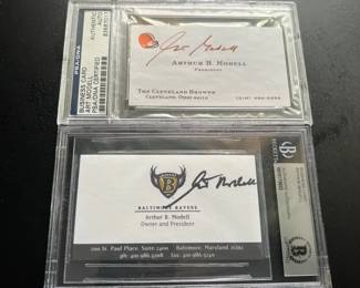 Authenticated Signed Art Modell Business Cards Browns, Ravens
