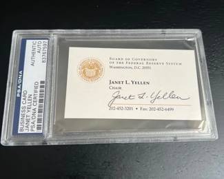 Authenticated Signed Janet Yellen Federal Reserve Business Card