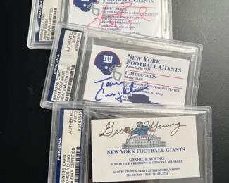 Authenticated Signed New York Giants Business Cards Reese, Coughlin, Young