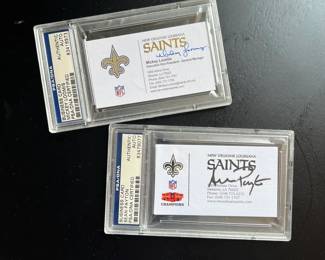 Authenticated Signed New Orleans Saints Business Cards S. Payton, Loomis