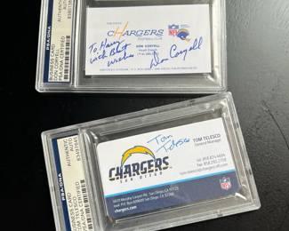 Authenticated Signed San Diego Chargers Business Cards Coryell, Telesco