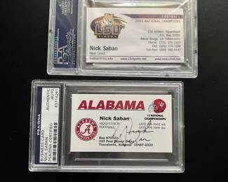 002 Authenticated Signed Nick Saban Business Cards Alabama, LSU
