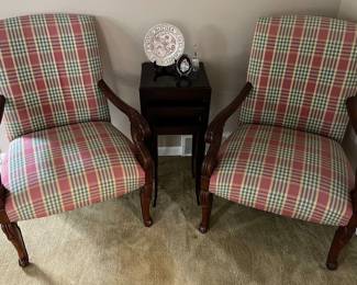 Two Queen Anne-style armchairs by Guardsman.