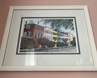 “Children on the Row” signed and framed print by artist Jeanie Graham Drucker.